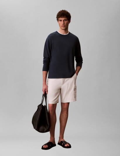 Calvin Klein Ls Linen Blend Crew Swtr 12Gg Navy XL