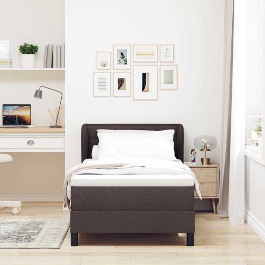 Box Spring Seng med Madrass Mørkebrun 80x200 cm Stoff