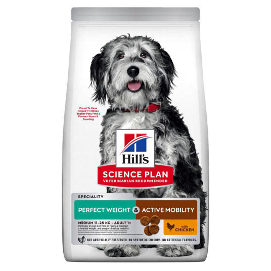 Hill's Science Plan Adult Hundefôr Perfect Weight & Active Mobility Medium Kylling 12 kg Hill's Science Plan Adult Hundefôr Perfect Weight & Active Mobility Medium Kylling 12 kg
