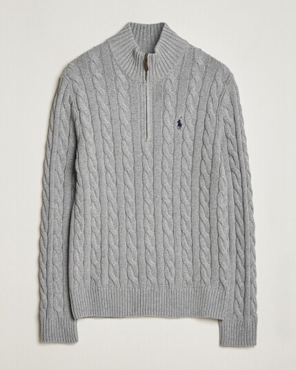 Polo Ralph Lauren Cotton Cable Half Zip Fawn Grey Heather