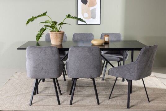 Venture Home Astrid Spisegruppe 200 cm Rektangulær med 6 Rosie Stoler Sort