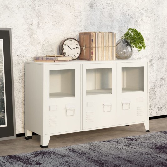 vidaXL Skjenk hvit 105x35x62 cm metall og glass