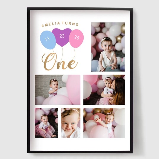 Namly Design 'Personlig Plakat Første Bursdag Kollasje – Flytende Ballonger' POSTERYHPKIY Namly Design 'Personlig Plakat Første Bursdag Kollasje – Flytende Ballonger' POSTERYHPKIY