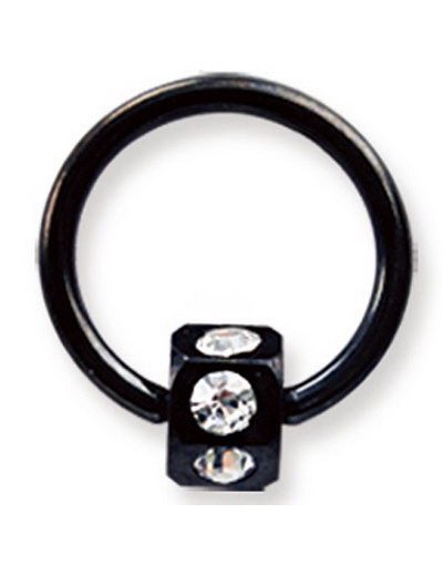 Svart BCR Piercing med Sekskantet Kule og Hvite Stener Strl 1.2 x 10 mm med 4.5 mm kule