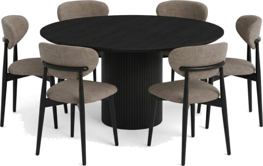 Kopparbo spisegruppe rund 150 cm svart med 6 Molly spisestoler Svart Kopparbo spisegruppe rund 150 cm svart med 6 Molly spisestoler Svart