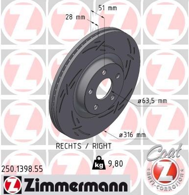 Bremseskive ZIMMERMANN 250.1398.55