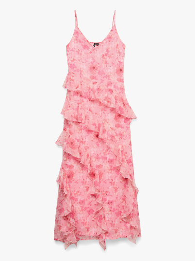 Vero Moda Smilla V Neck Long Frill Dress Rosa M