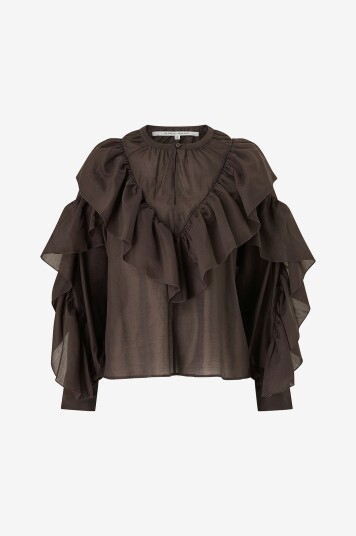 Second Female Bluse Fria Frill Brun