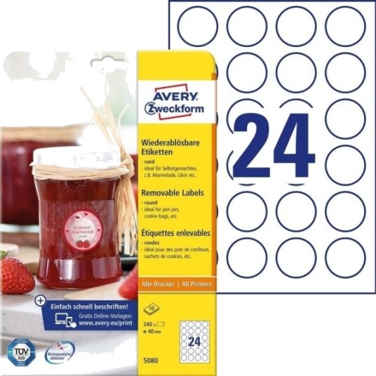Avery 5080 Hvit Sirkel Avtagbar A4 Papir Universell