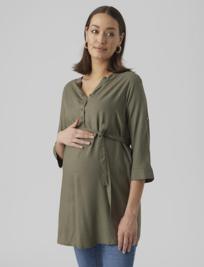 Mamalicious Mlmercy Lia 3/4 Woven Tunic 2F  A. - Green - XS