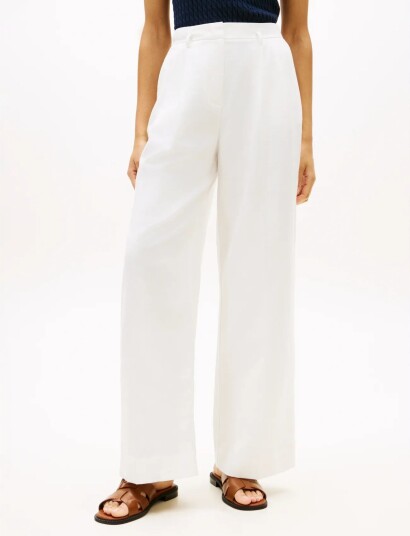 Tommy Hilfiger Linen Blend Wide Leg Pant White 42 Tommy Hilfiger Linen Blend Wide Leg Pant White 42