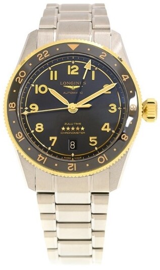 Longines Herreklokke L3.802.5.53.6 Spirit Zulu Time Sort/Stål Ø39 mm