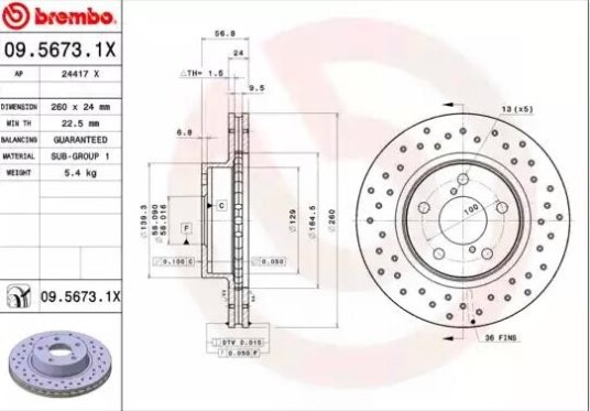 Bremseskive BREMBO 09.5673.1X