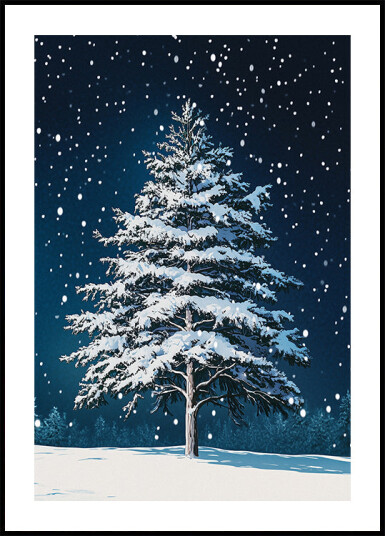 Winter Snowy Pine Tree Plakat Plakat / 30x40cm
