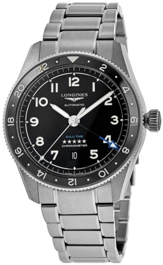 Longines Herreklokke L3.812.4.53.6 Spirit Zulu Time Sort/Stål Ø42 mm