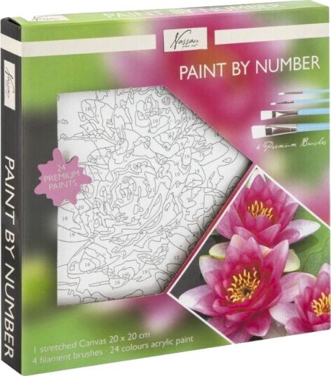 Nassau Fine Art Paint by number malesett med lerret 20x20 cm Vannlilje