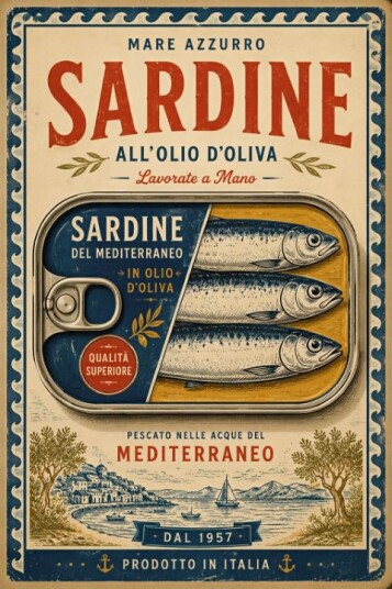 Plakat Middelhavs Sardiner & Kafé Sett av 2