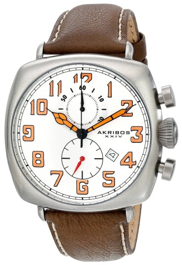 Akribos XXIV Herreklokke AK786WT Chronograph Hvit/Lær