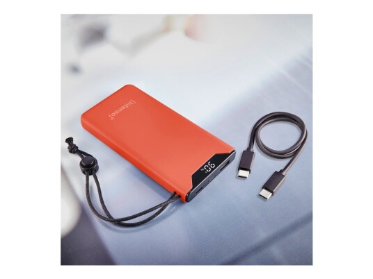 Intenso F10000 - Strømbank - 10000 Mah - 20 Watt - 3 A - Qc 3.0, Power Delivery 3.0 + Pps - 2 Utgangskontakter (24 Pin Usb-C, Usb-Type A) - På Kabel: Usb-C - Oransje