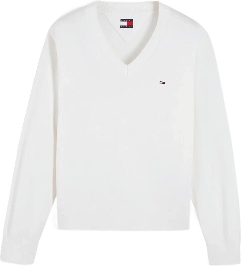 Tommy Jeans Tjw Essential Vneck Sweater Ext White XL