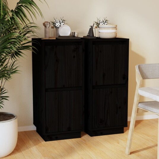 vidaXL Skjenker 2 stk svart 31,5x34x75 cm heltre furu