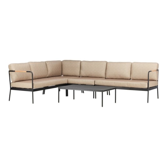 Venture Design Pehnna sofagruppe Svart/sand 2 stk 2-seters avslutning, hjørne, midt og bord 120x70 cm