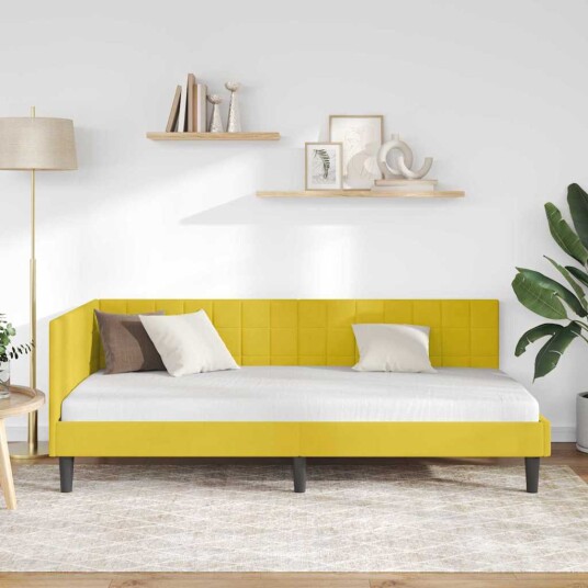 Hjørnesengramme med hodegjerde Gul 100 cm x 200 cm Fløyel
