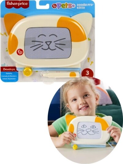 Fisher Price magnetisk tegnebrett med penn gul katt