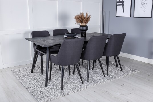 Venture Home Sleek Matgruppe Forlengningsbar 195 cm Rektangulær med 6 Plaza stoler Sort