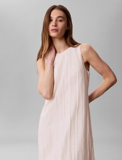 Calvin Klein Viscose Sheer Stripe Shift Dress Cream XXS Calvin Klein Viscose Sheer Stripe Shift Dress Cream XXS