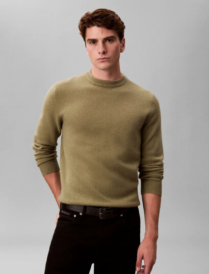 Calvin Klein Ls Cozy Wool Crewnk Sweater 7Gg - Green - L