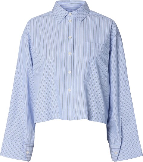 Selected Slwdannie Ls Cropped Boxy Shirt Noos Blue 36