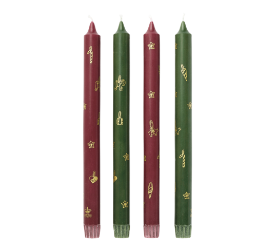 Royal Copenhagen   Stjerne Riflet Jul lys 28 cm 4 stk rød/grønn