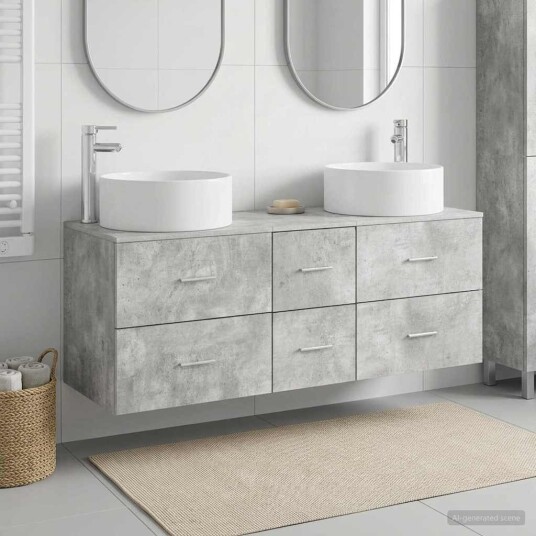 vidaXL Baderomsinnredningssett 3 stk. Betonggrå 49,5 x 44,5 x 65,5 cm vidaXL Baderomsinnredningssett 3 stk. Betonggrå 49,5 x 44,5 x 65,5 cm