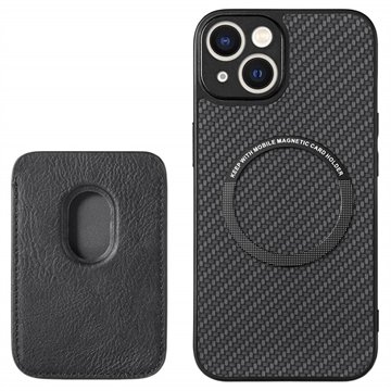 iPhone 15 Magnetisk Deksel med Kortlomme Karbonfiber Svart