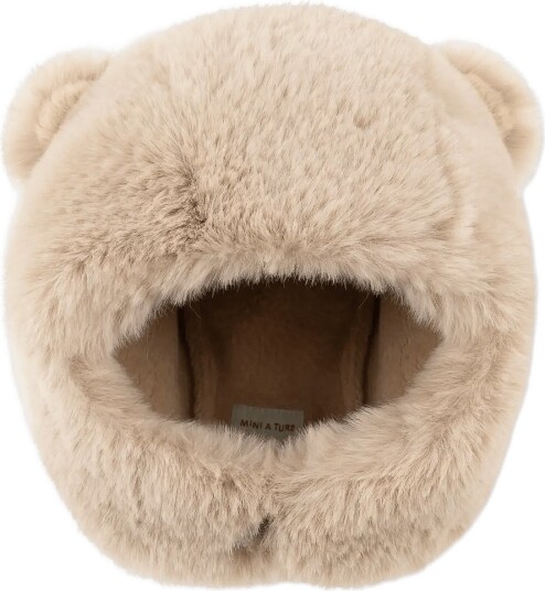 MINI A TURE Matlien Bear Fleece Lined Winter Hood Beige 12/18M