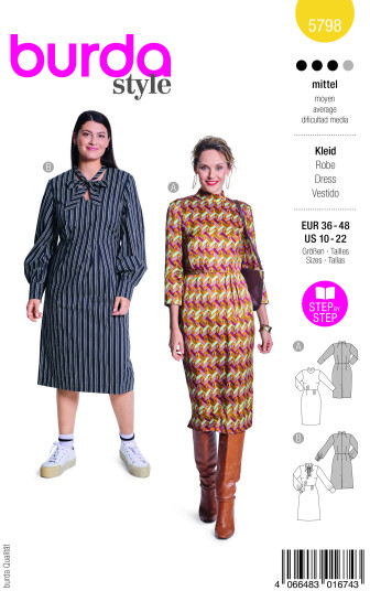 Burda 5798 Kjole EUR: 36-48 US: 10-22 Burda 5798 Kjole EUR: 36-48 US: 10-22