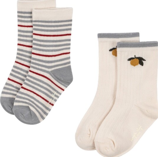 Konges Sløjd Sokker   2 pack   Blue Stripe/Lemon   Konges Sløjd   22/24   Sokker Beige Brun Grå Gul Hvit Rød