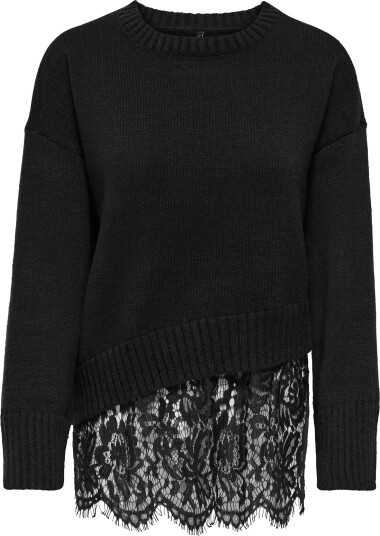 ONLY Onlevie Ls Lace Mix O Neck Knt Black XL ONLY Onlevie Ls Lace Mix O Neck Knt Black XL