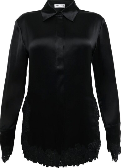 Malina Malou Satin Lace Hem Shirt Black 44