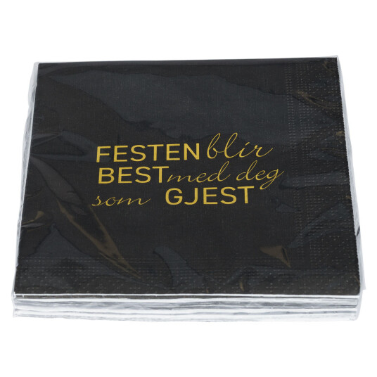 Serviett med tekst Best gjest sort 20pk Sort