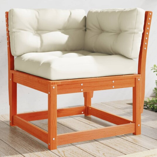 Hagesofa for hjørne med pute voksbrun 73x73x78 cm heltre furu 844686