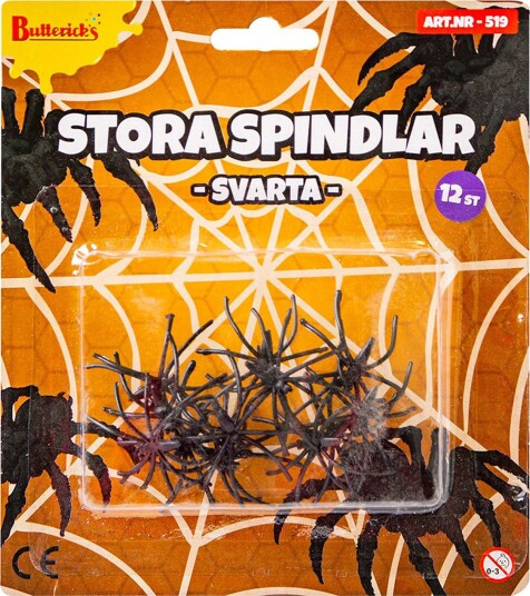 Edderkopper Sorte Store - 12-pakning