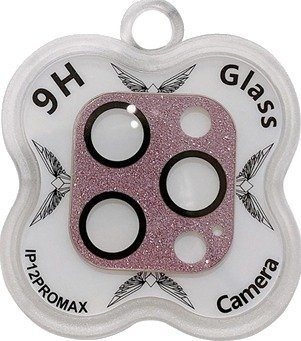 iPhone 12 Pro Max Glitter Kamera Linse Beskyttelse Herdet Glass - Rosa