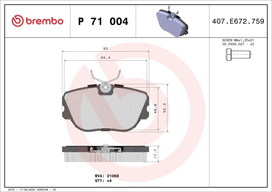 Bremseklosser BREMBO P 71 004