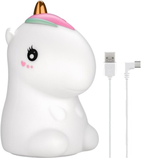 Goobay LED-nattlys "Unicorn" varmt hvitt lys og 7 fargeskift RGB-lys med 3 lysmoduser berøringssensor og Li-ion-batteri 3,7 V/1200 mAh laget av myk silikon