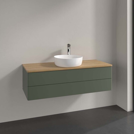 Villeroy & Boch  Antao Servantskap med 2 skuffer 120x50x36 cm u/lys Grønn Matt/Eik
