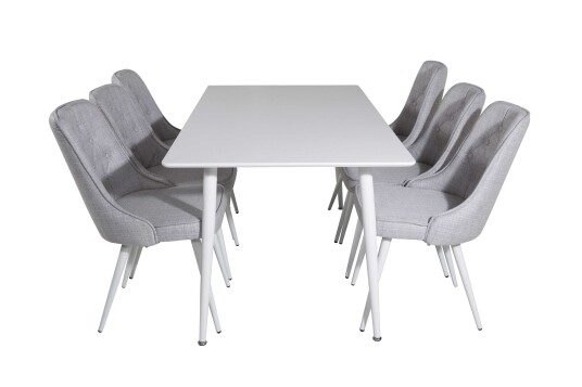 Venture Design Polar & Velvet spisegruppe Hvit/grå 6 st stoler & bord 180 x 90 cm