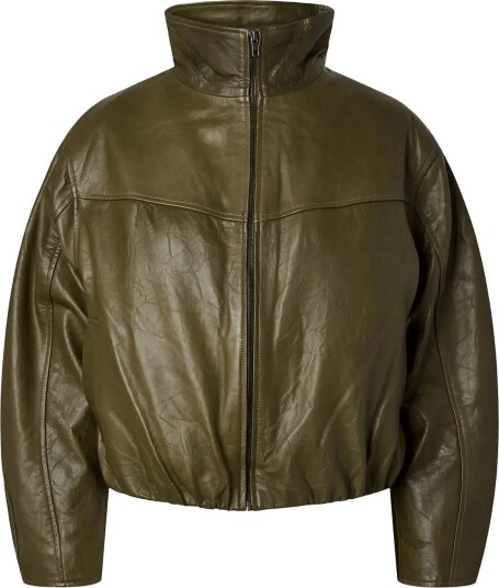 YAS Yastovy Ls Leather Bomber Jacket   Khaki green   36