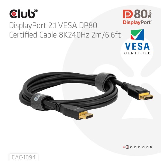 Club 3D Club3D DP-Kabel 2.1 DP80 zertifiziert 2m 10K/8K/4K St/St retail Club 3D Club3D DP-Kabel 2.1 DP80 zertifiziert 2m 10K/8K/4K St/St retail
